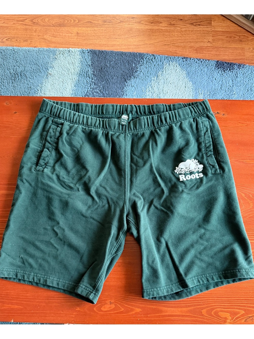Roots Men's Forest Green Athletic Shorts with White Logo 10.5